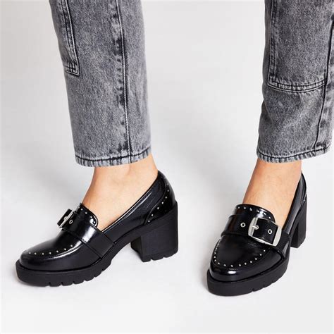 River Island Studded Chunky Heel Loafers In Black Lyst