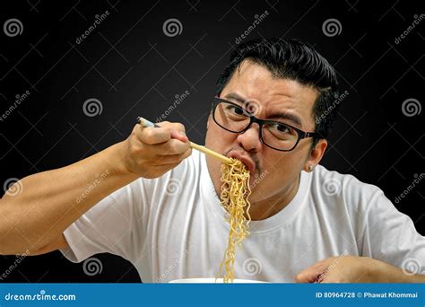 Man Eating Instant Noodles Royalty Free Stock Image Cartoondealer