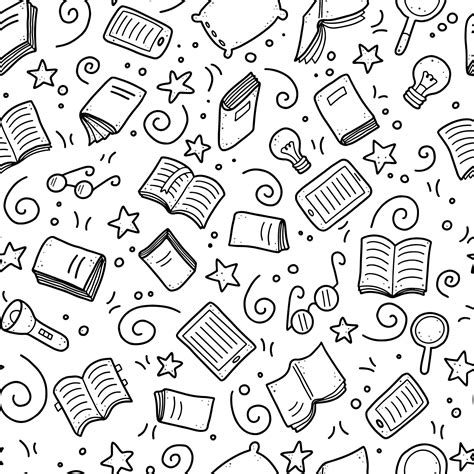 Premium Vector Hand Drawn Seamless Pattern Of Book Doodle Elements