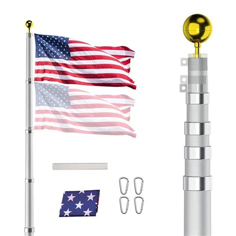 20ft Telescoping Flag Pole Kit Heavy Duty 16 Gauge Aluminum Outdoor In