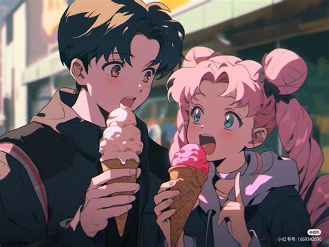 Two Anime Characters Eating Ice Cream Cones Together