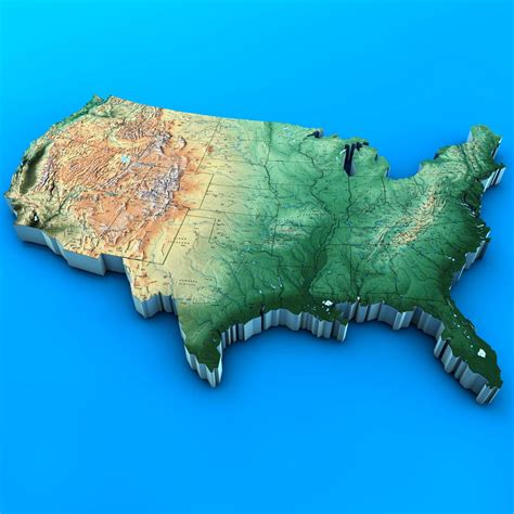3d Us Map Isometric View Map