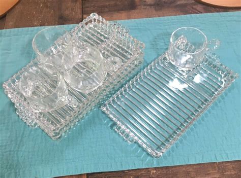 Hazel Atlas Candlewick Vintage Glass Luncheon Plates And Cups Set Of