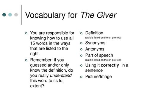 Ppt Vocabulary For The Giver Powerpoint Presentation Free Download