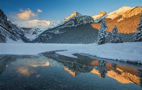 Wallpaper Winter Forest Snow Mountains Lake Reflection Ate