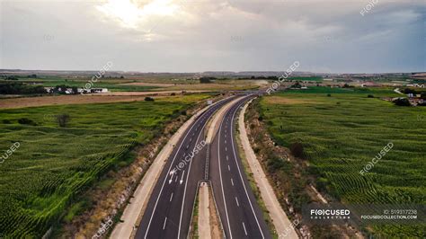 Aerial View Of Countryside Highway At Dusk — Spain Rural Stock Photo
