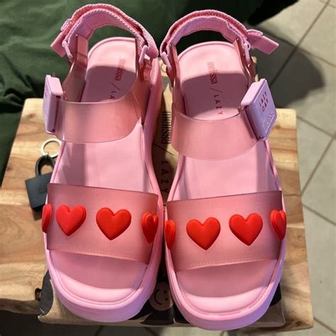 Melissa X Lazy Oaf Kick Off Platform Sandals Pink Red Hearts Size 9