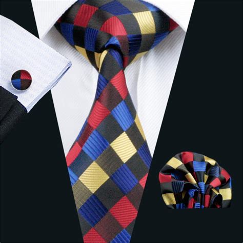Fa Mens Tie Multi Color Plaid Silk Jacquard Woven Tie Hanky