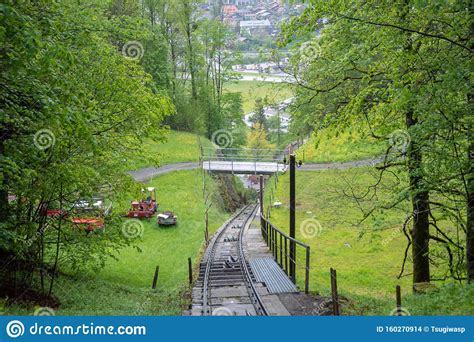 Track Of The Hiking Tram On Mountain Among Fresh Green