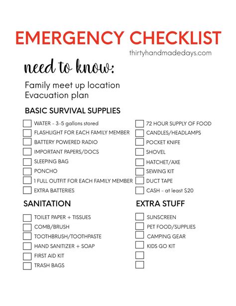 Emergency Supplies List Emergency Emergency Supply List Checklist