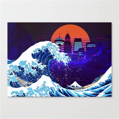 Synthwave Space The Great Wave Off Kanagawa 4 Canvas Print By