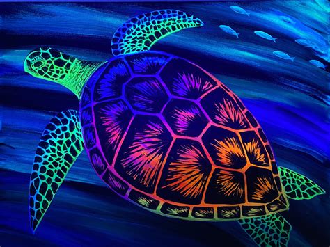 Black Light Rainbow Sea Turtle Etsy In Sea Turtle Painting