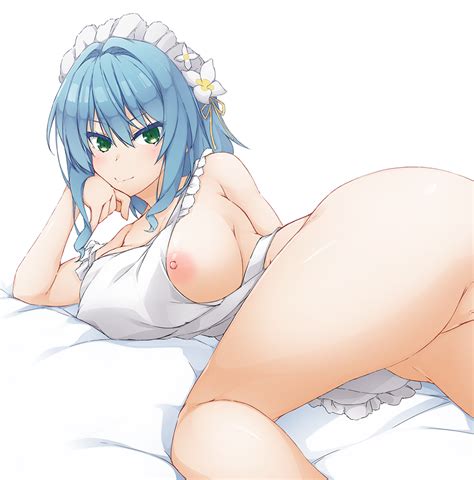 Rule 34 Apron Arm Support Ass Blue Hair Blush Bottomless Breasts