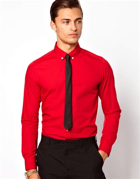 Asos Smart Shirt With Button Down Collar In Red For Men Lyst