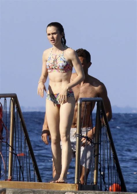 Lily Collins Bikini Candids Beach In Ischia Italy
