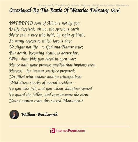Occasioned By The Battle Of Waterloo February Poem By William Wordsworth