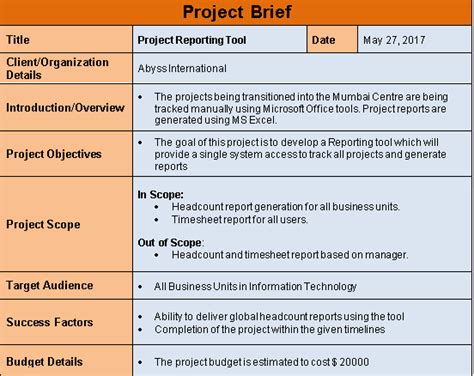 Project Brief Template Word File Download Free Project Management