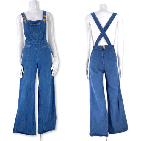 70s Landlubber Denim Bell Bottom Overalls 28 Vintage 1970s Jeans
