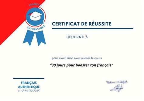 Certificat De Réussite 1 Français Authentique