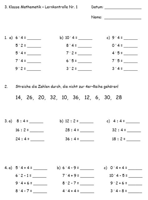 Jetzt 5 arbeitsblätter kostenlos herunterladen und ausprobieren. 3. Klasse Mathematik - Lernkontrolle mit Musterlösung
