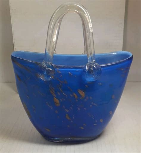 Vintage Hand Blown Murano Style Art Glass Handbag Purse Vase Ebay