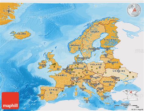 Political Shades 3d Map Of Europe Single Color Outside