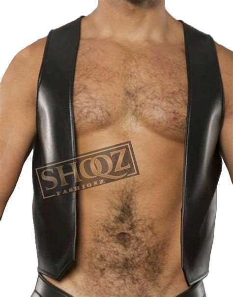 Fetish Gay Leather Bar Vest Open Front Side Lace Cropped Vest
