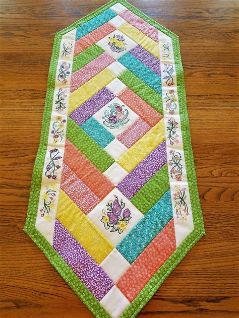 Spring Flowers Embroidered Table Runner Embroidered Table Runner