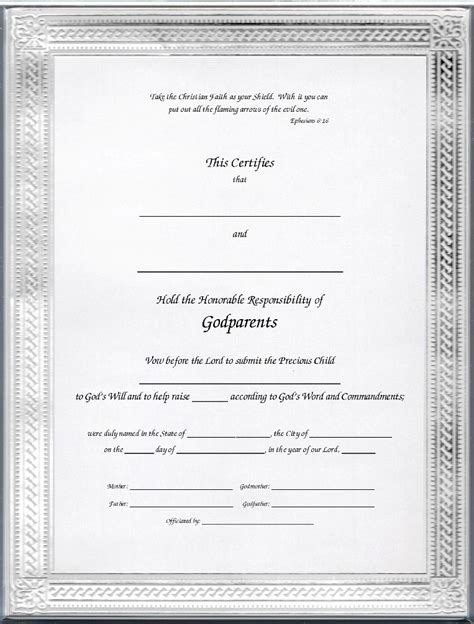 Keepsake Godparent 85 X 11 Inch Certificate Silver Elite Blank With