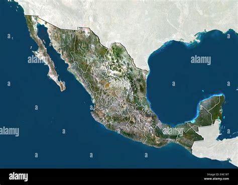 Mexico True Colour Satellite Image With State Boundaries Stock Photo