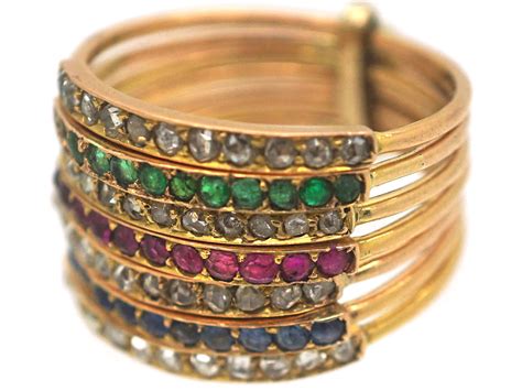 18ct Gold Seven Row Harem Ring Set With Sapphires Rubies Emeralds