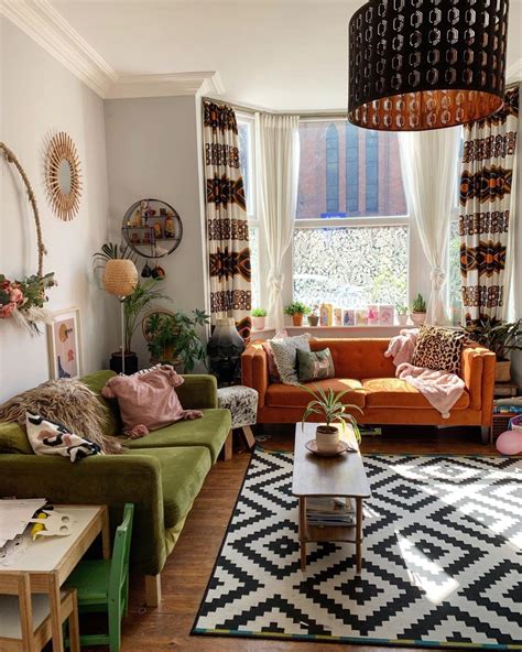 Bohemian Living Room With Rug