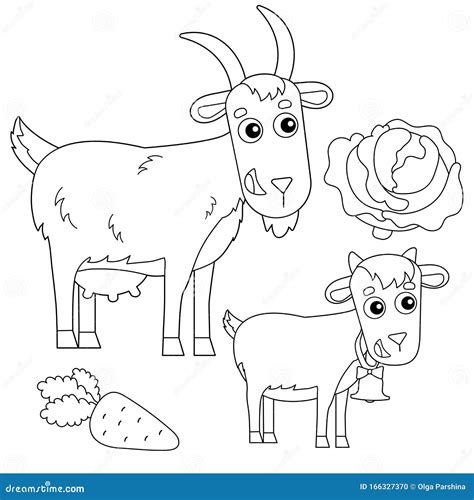Coloring Page Outline Of Cartoon Nanny Goat With Kid Farm Animals