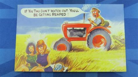 Saucy Bamforth Comic Postcard 1960s Big Boobs Vintage Massey Fergusson Tractor Eur 768