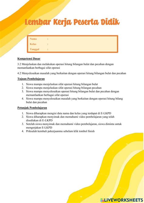 Operasi Hitung Bilangan Bulat Interactive Activity For 7 Live Worksheets