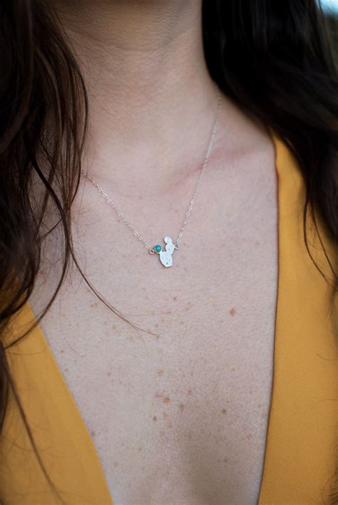 Paddle Cactus Necklace Turquoise Sterling Silver 14k Gold