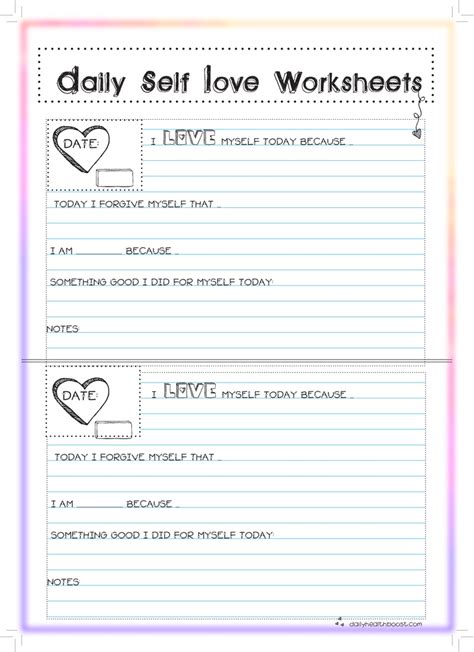 Printable Template Self Esteem Worksheets For Women