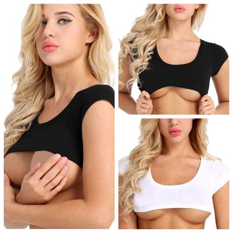 Sexy Women S No Bra Club Cotton Short Sleeve Crop Top T Shirt Summer Tee Blouse