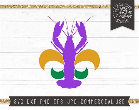 Scrapbooking Mardi Gras Crawfish SVG Vector Cut File And PNG