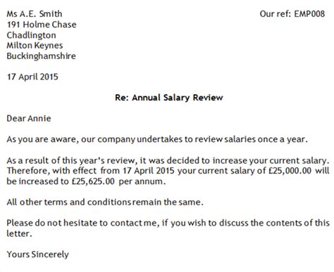Sample Salary Review Letter Template Williamson Ga Us