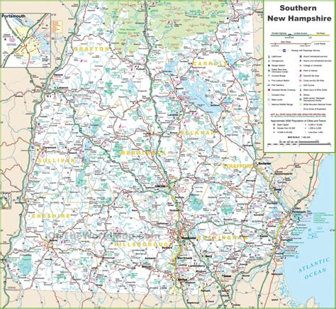 Large Detailed Tourist Map Of New Hampshire With Cities And Towns New