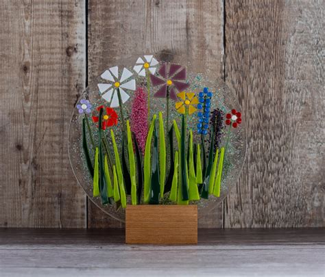 Flower is 7 x 7 inches. Wild Flower Fused Glass Plate. Flower Sun Catcher. Spring ...