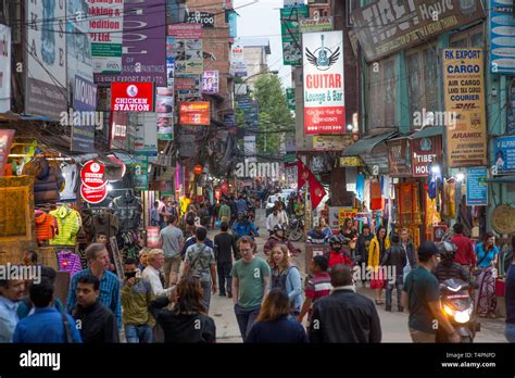 A Busy Street In The Middle Of Downtown Kathmandu Nepal Stock Photo