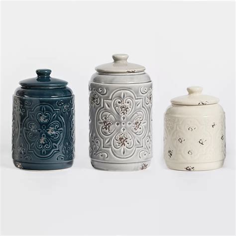 Rustic Quilted 3 Piece Kitchen Canister Set Ceramic Kitchen Canisters