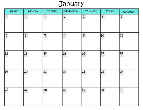 Printable Jan Calendar