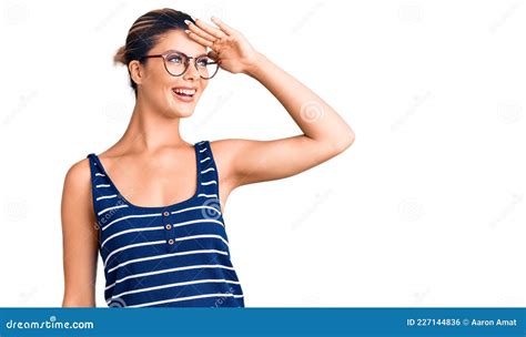 Young Beautiful Woman Wearing Casual Clothes And Glasses Very Happy And
