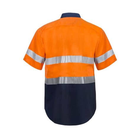 Workcraft Mens Hi Vis Two Tone Short Sleeve Cotton Drill Shirt With