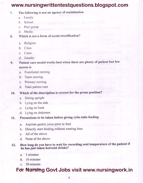 Staff Nurse Exam Question Paper