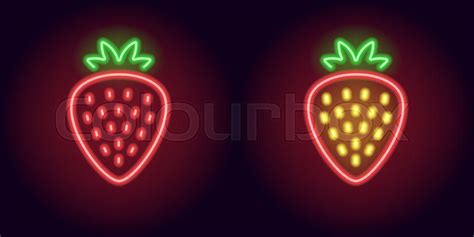Stock Vector Of Red Neon Strawberry With Sepals Vector Illustration