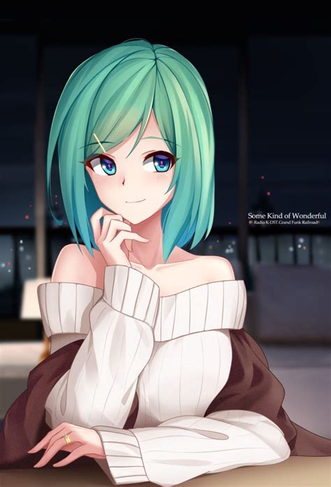 Original Characters Short Hair Blue Eyes Anime Anime Girls Aqua Hair Sweater Hd Wallpapers